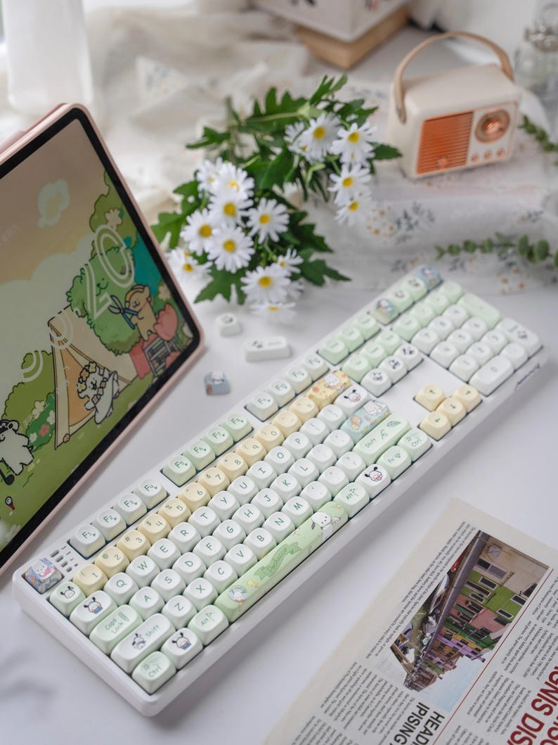 Cute Pochacco Theme Green Keycap Set for Mechanical Keyboard, Kawaii Keycaps, Artisan Keycaps, PBT Dye-Sub, MOA Profile, 148pcs image 6