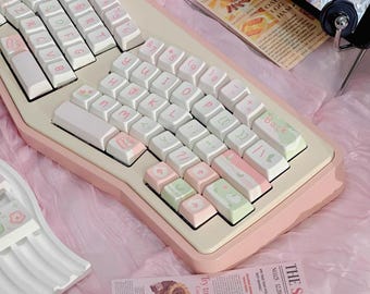 Cute Pink Strawberry Cake Theme Keycaps Set for Mechanical Keyboard, Kawaii Keycaps, Artisan Keycaps, MDA Profile, Mx(+)Switches, 149pcs