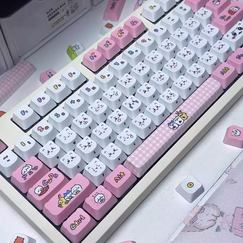 Cute Pink Chiikawa Theme Artisan Keycaps Set for Mechanical Keyboard ...