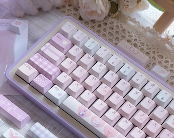 Cute Valentines Day Theme PBT ISO Keycap Set for Mechanical Keyboard, Kawaii Keycaps, Artisan Keycaps, Cherry & MDA Profile, 150pcs