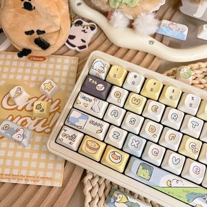 Juego de teclas artesanales con temática de pato feliz para teclado mecánico, teclas kawaii, teclas ISO, PBT Dye-Sub, interruptores Mx(+), 149 piezas