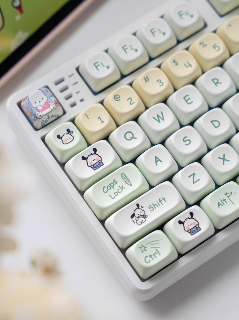 Cute Pochacco Theme Green Keycap Set for Mechanical Keyboard, Kawaii Keycaps, Artisan Keycaps, PBT Dye-Sub, MOA Profile, 148pcs image 4