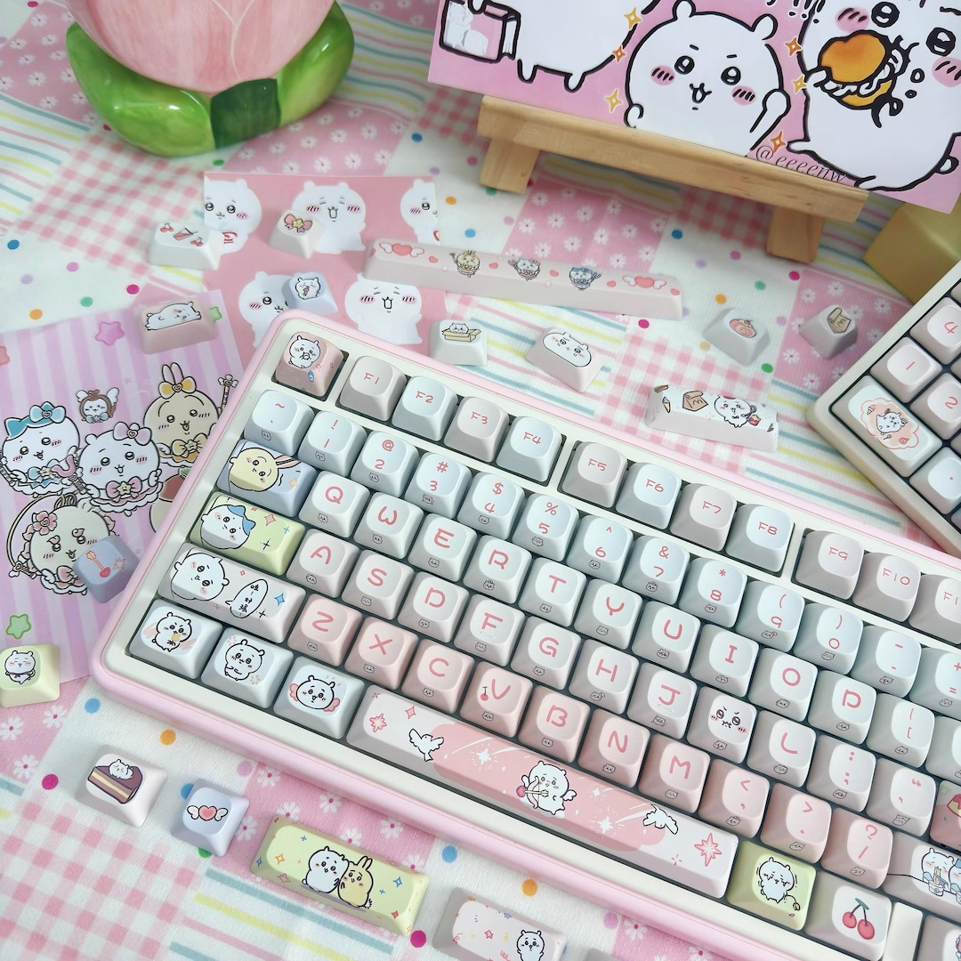 Cute Pink Chiikawa Theme Artisan Keycaps Set for Mechanical Keyboard ...