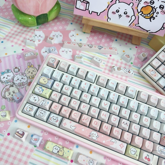 ちいかわ キーキャップ セット かわいいピンクのちいかわテーマ職人キーキャップセット、メカニカル