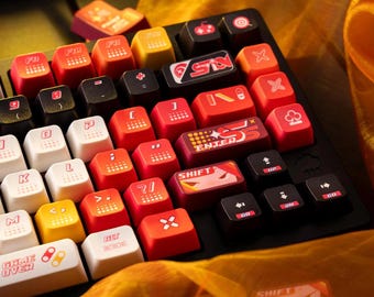 Cool Red Gaming Theme PBT ISO Keycap Set for Mechanical Keyboard, MDA Profile, Dye-Sub Legends, Mx(+)Switches, 140pcs