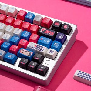 クールなゲーミングテーマ PBT ISO ブルー キーキャップ セット メカニカル キーボード用、MDA プロファイル、Dye-Sub レジェンド、Mx(+) スイッチ、140 個