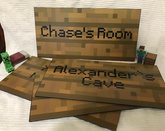 Minecraft  Inspired Foam backed  Signs - 8 " x 16" - Oak customized for you .