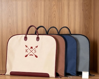 Aangepaste naam kostuumtas bruidsjonkers cadeau, kledingtas met leren handvat, cadeau voor bruidsjonkers, vader van de bruidegom, oxford stoffen pak, tas met monogram, kostuumtas met monogram