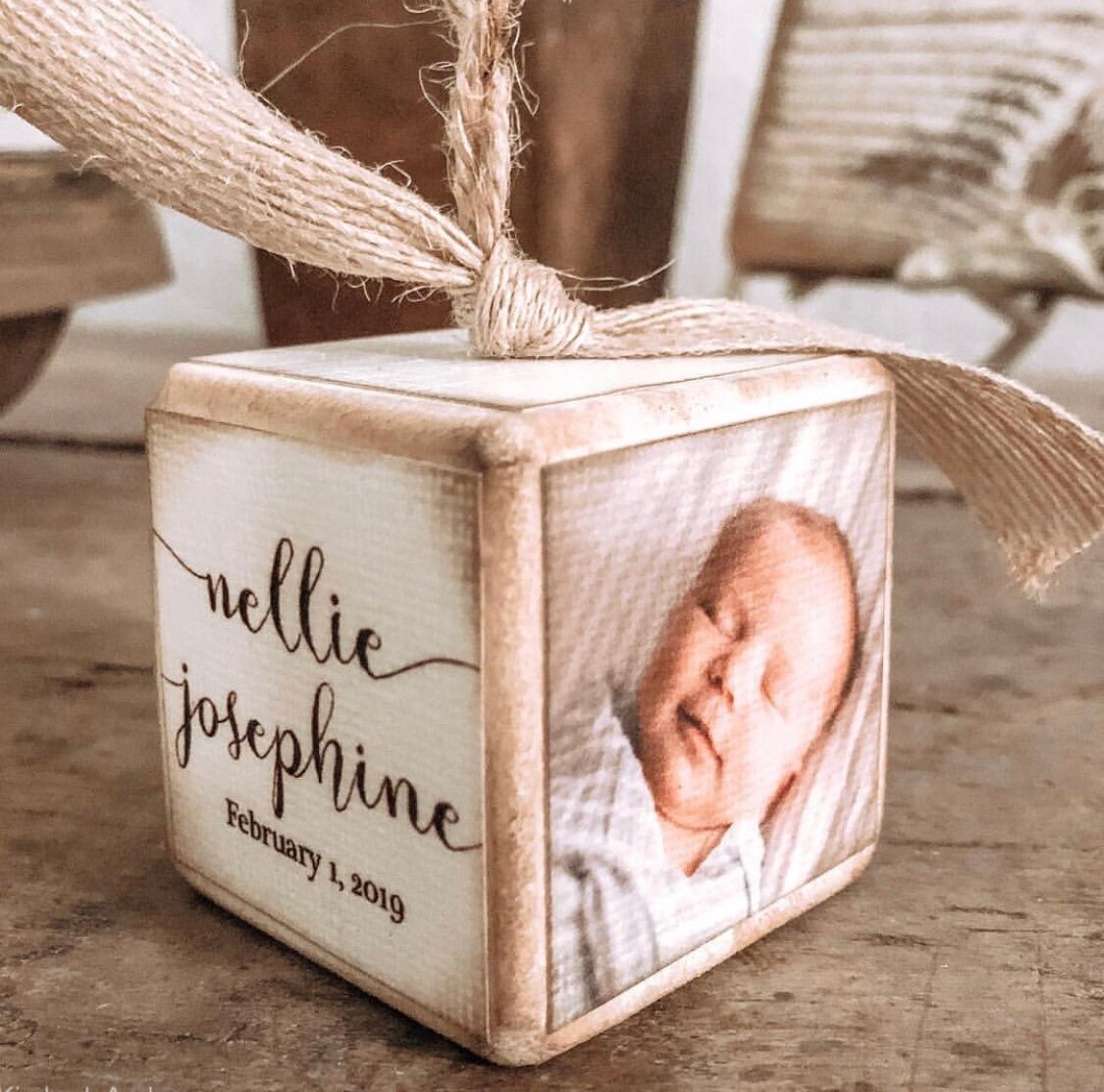Personalized Baby's First Christmas Ornament - Photo Block