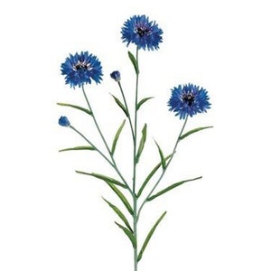 New Artificial Cornflower, Silk Cornflower, 25.5" Cornflower Spray Blue, Fake Cornflower Spray, Blue Silk Flowers