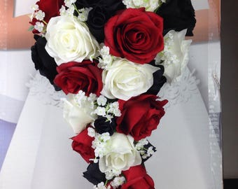 Red And White Roses Wedding Bouquet