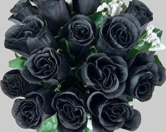 Black Rosebuds Fake Black Rose Bunch 14 Black Rose Buds for Wedding Arrangements Black Roses for Home Decor Roses Black Faux Rose Buds