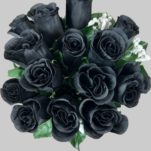 Black Rosebuds Fake Black Rose Bunch 14 Black Rose Buds for Wedding Arrangements Black Roses for Home Decor Roses Black Faux Rose Buds