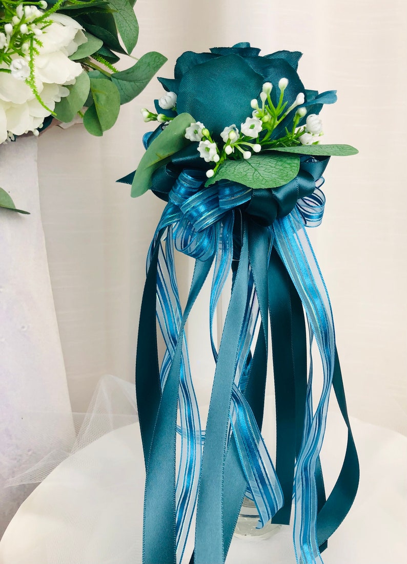 Teal Brides Bouquet Teal Roses White Peony Bouquet Peacock Bridal Bouquets Teal and White Wedding Flowers Teal Bridal Bouquet Teal Flower Girl