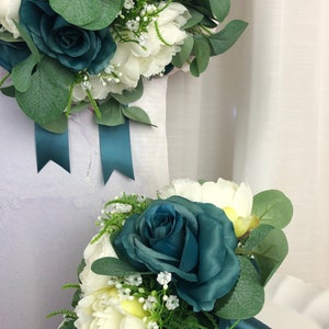 Teal Brides Bouquet Teal Roses White Peony Bouquet Peacock Bridal Bouquets Teal and White Wedding Flowers Teal Bridal Bouquet Medium Teal Bouquet