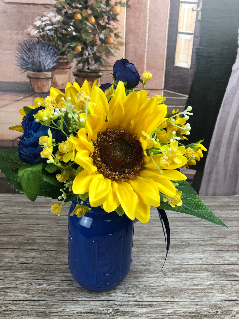 Navy and Sunflower Mason Jar Wedding Table Arrangements Etsy