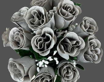 Gray Rosebuds Fake Gray Rose Bunch 14 Grey Rose Buds for Wedding Arrangements Gray Roses for Home Decor Roses Grey Faux Rose Buds