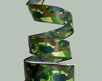 Camo Ribbon Wired 1.5" wide Camouflage Ribbon for Gift Bows Camo Ribbon for Wreath Making Camo for Home Decor Projects Military Ribbon