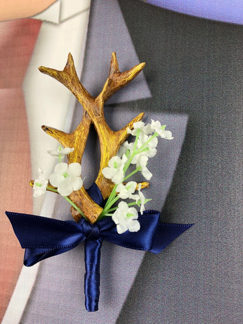 New Blue Artificial Antler Boutonniere Navy Antler Bout Etsy