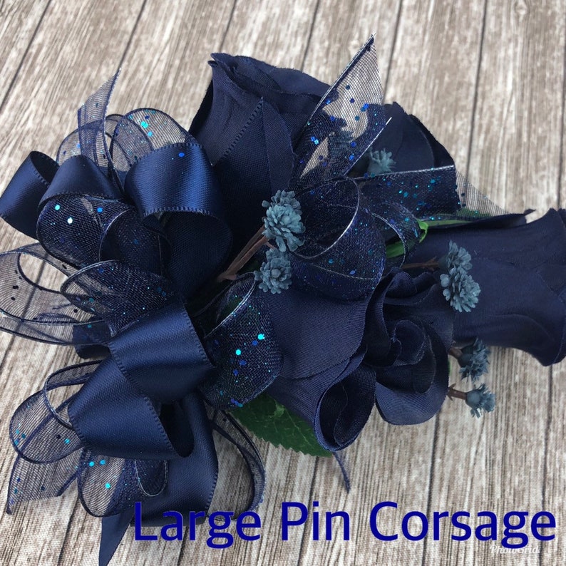 New Artificial Navy Rose Corsage, Blue Rose Mother's Corsage, Navy Boutonniere, Navy Prom Bout, Navy Prom Corsage image 2