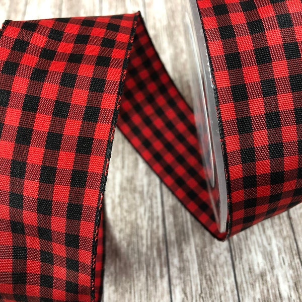 New Red and Black Buffalo Plaid Ribbon, Wired Buffalo Plaid, Red Buffalo Plaid Ribbon, Black Buffalo Plaid Ribbon 1-1/2"