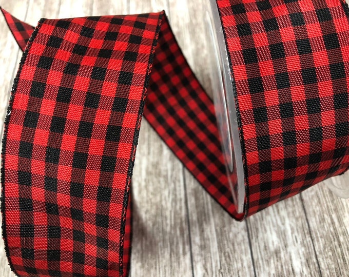 New Red and Black Buffalo Plaid Ribbon, Wired Buffalo Plaid, Red ...