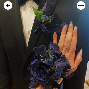 New Artificial Navy Rose Corsage, Blue Rose Mother's Corsage, Navy Boutonniere, Navy Prom Bout, Navy Prom Corsage image 1
