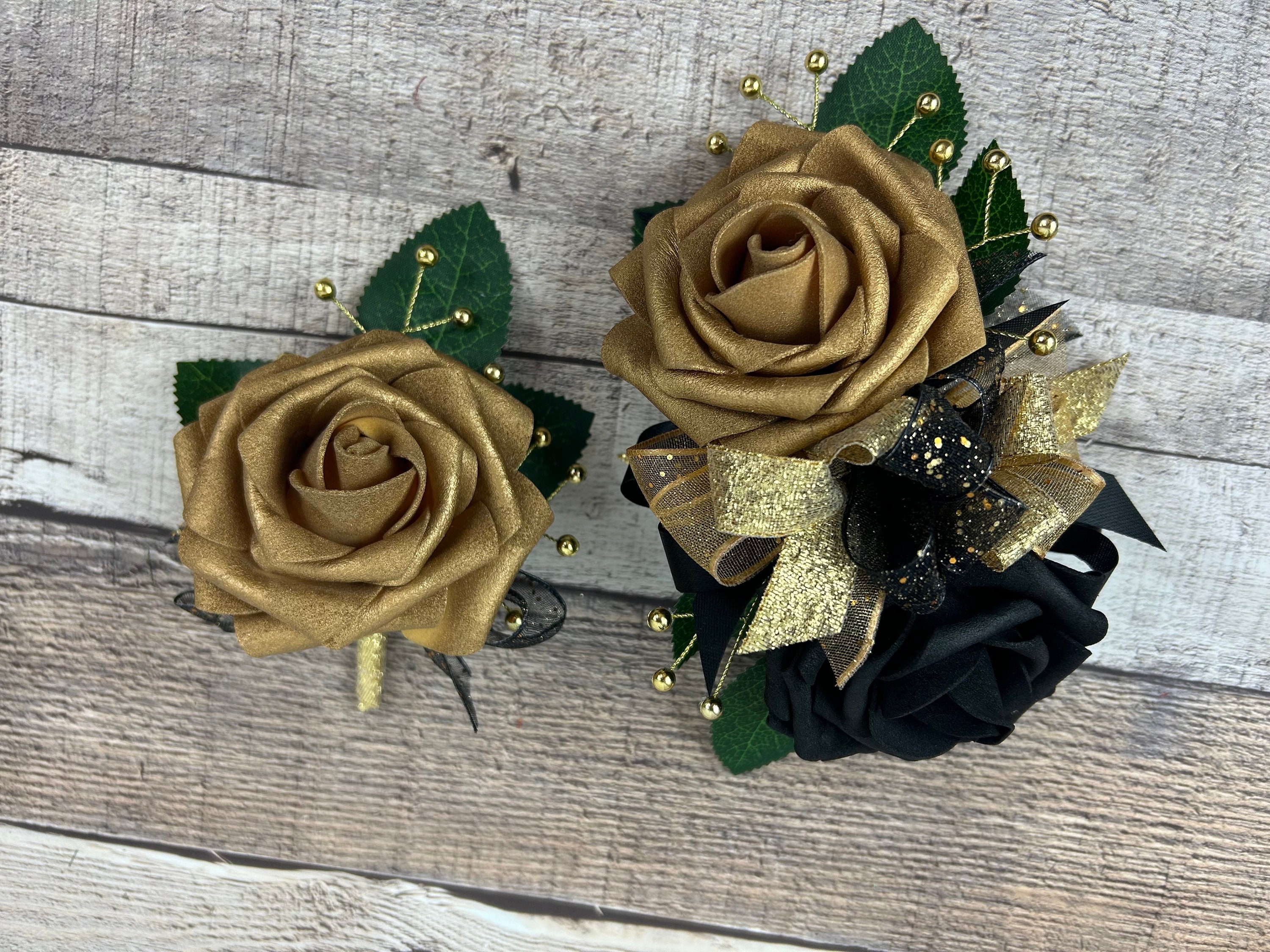 vintage black and gold dresser Elegant Black Wedding Dress with Gold Flower Ruffle Skirt Black / 20W main image 0