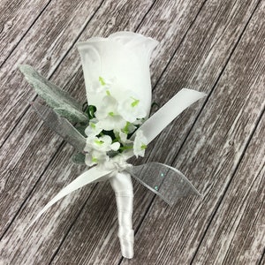 New Artificial White Rose Corsage, White Rose Mother's Corsage, Prom Corsage, Prom Boutonniere, White Corsage, White Boutonniere image 2