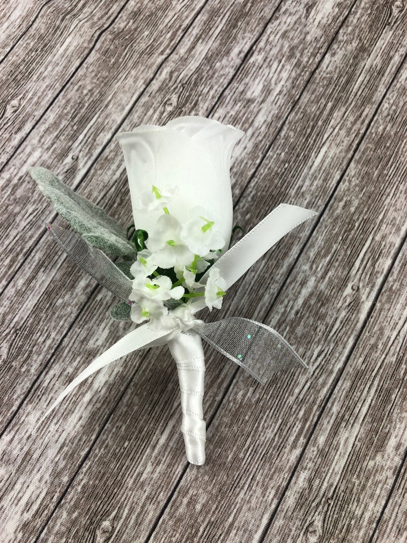 New Artificial White Rose Corsage, White Rose Mother's Corsage, Prom Corsage, Prom Boutonniere, White Corsage, White Boutonniere image 2