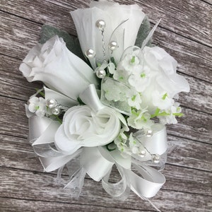 New Artificial White Rose Corsage, White Rose Mother's Corsage, Prom Corsage, Prom Boutonniere, White Corsage, White Boutonniere image 8