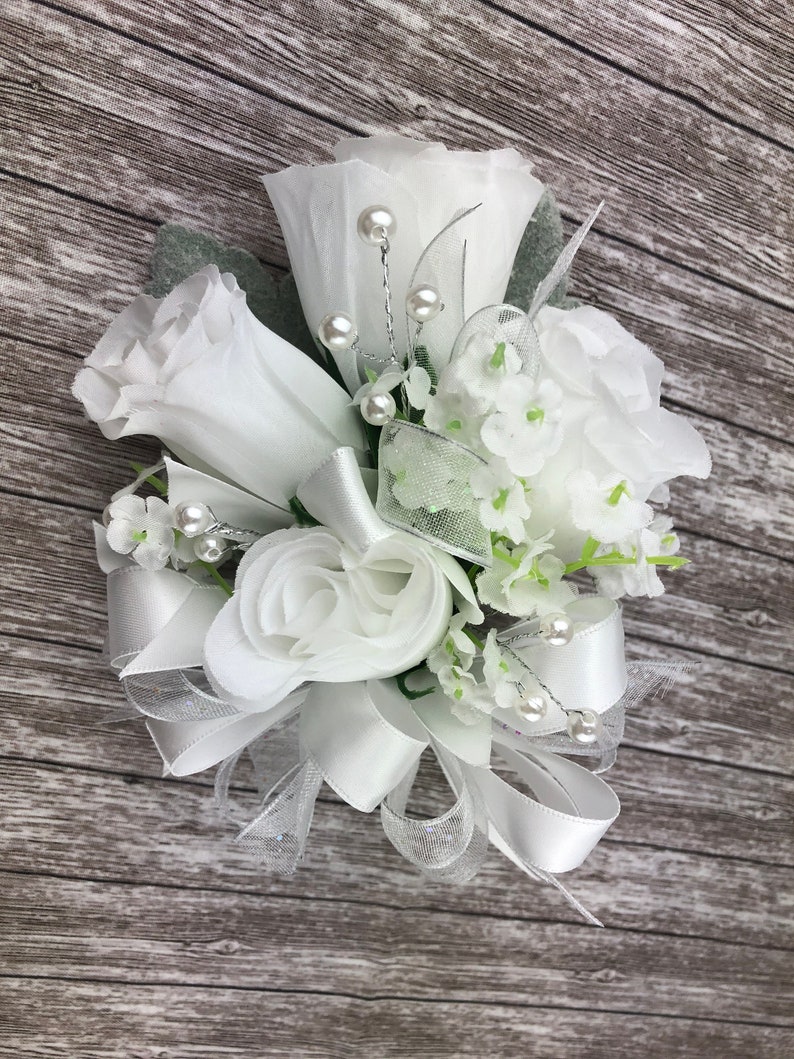 New Artificial White Rose Corsage, White Rose Mother's Corsage, Prom Corsage, Prom Boutonniere, White Corsage, White Boutonniere image 8