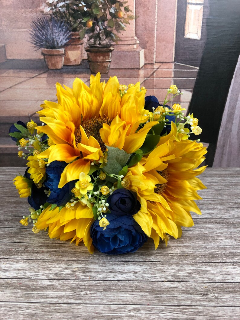 Artificial Navy and Sunflower Bridal Bouquet Navy and Etsy