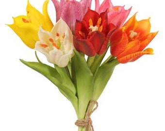Real Touch Tulip Bundle,Fake Tulips 9-1/2" in Height, 6 Brilliantly Colored Faux Tulips Fake Tulips Easter Tulip Bunch Spring Home Decor