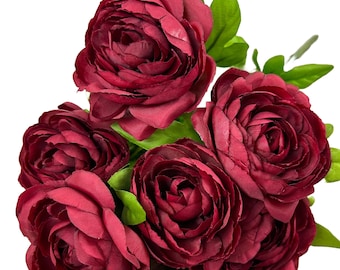 Burgundy Flowers for Home Decor Wine Flowers for DIY Wedding 9 BurgundyFake flowers Burgundy Ranunculus Floral Spray Artificial Wine Flowers