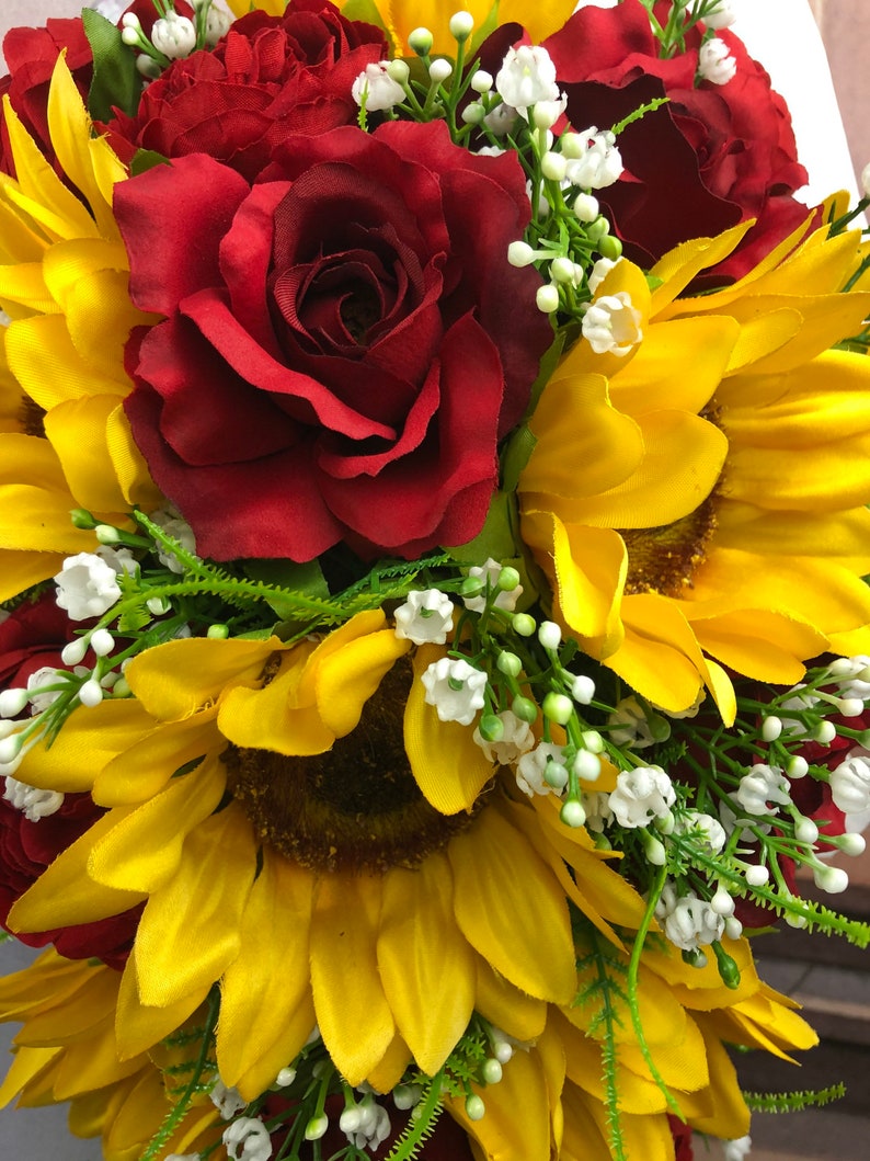 Artificial Red Rose and Sunflower Bouquet Set Sunflower and Etsy