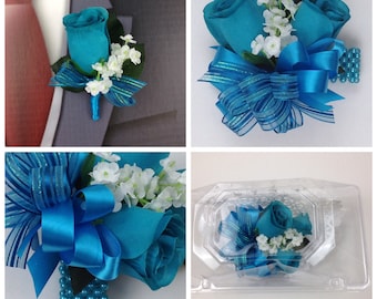 New Artificial Turquoise Rose Corsage, Turquoise Rose Mother's Corsage, Turquoise Corsage, Turquoise Wedding Flowers