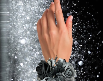 Black and Silver Prom Flowers with Bling Silver Black Prom Corsage Silver Black Bling Homecoming Flowers Black Silver Prom Boutonniere