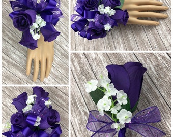 Nouveau corsage artificiel de rose pourpre, corsage de mère de rose pourpre, corsage pourpre, bout pourpre