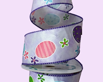 Easter Ribbon 2-1/2" wide Easter Egg Ribbon Easter Wired Ribbon for Easter Wreaths Easter Crafting Ribbons Home Decor Ribbons for Easter