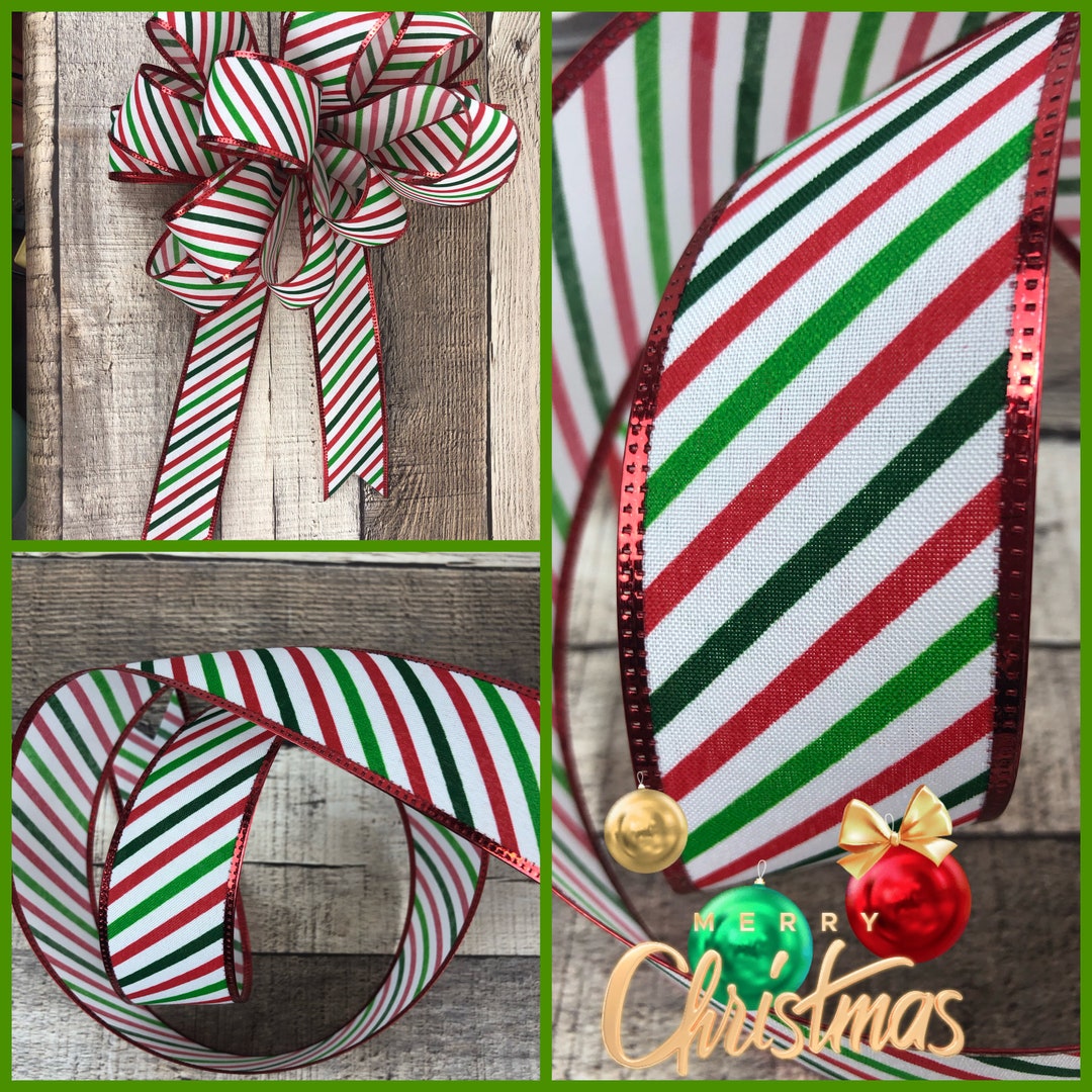 Candy Cane Christmas Ribbon With Metallic Red Edge 11/2 5yds Christmas