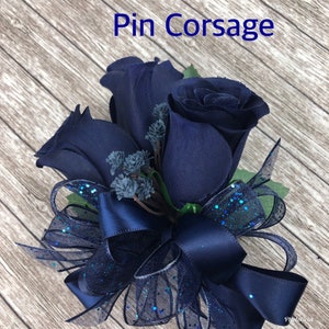New Artificial Navy Rose Corsage, Blue Rose Mother's Corsage, Navy Boutonniere, Navy Prom Bout, Navy Prom Corsage Pin On Corsage