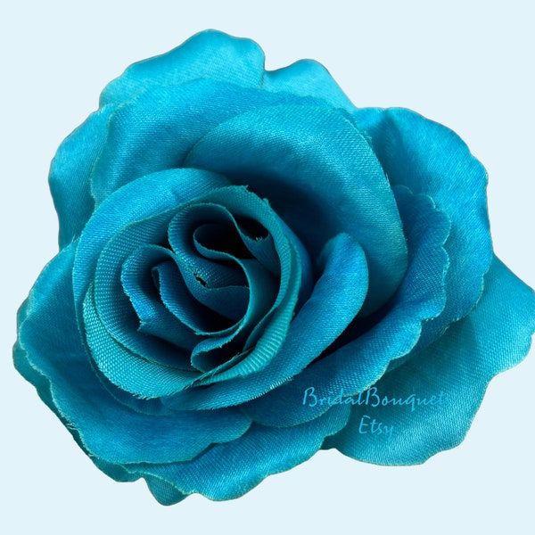 Turquoise Roses, Artificial Turquoise Roses 12 Turquoise Roses Bunch 12 Turquoise Roses Wedding DIY Rose, 4" Turquoise Fake Flowers