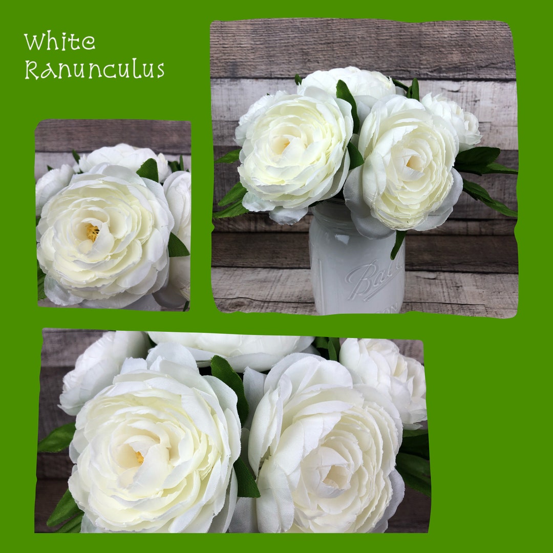 Fake White Flowers , White Flowers for Weddings, 9 White Ranunculus