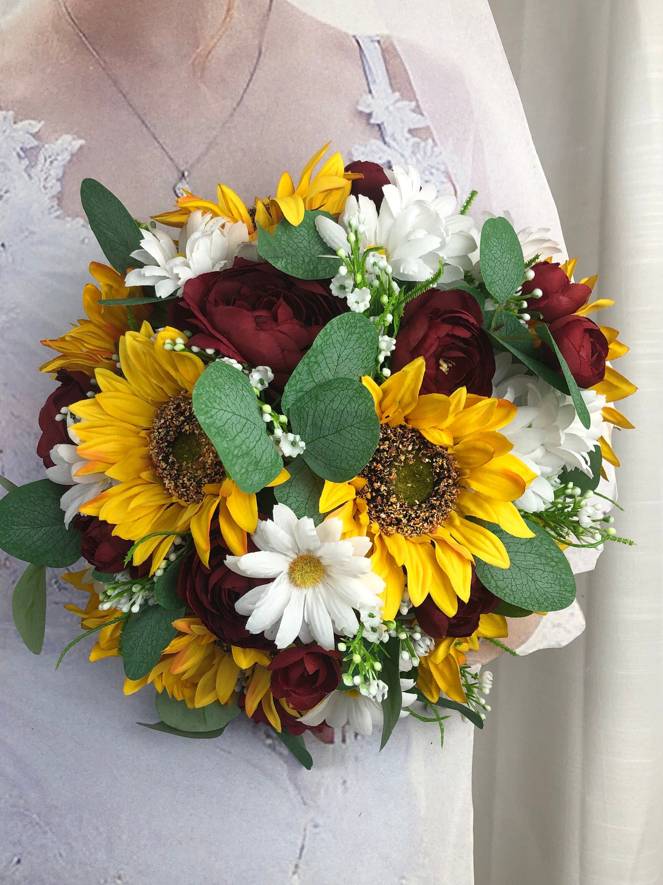 Wedding flowers bridal bouquets sunflowers purple bridal decorations 7  bouquet