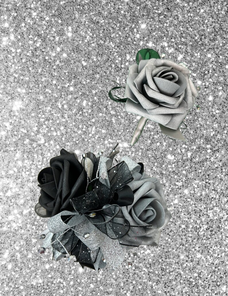Black and Silver Prom Flowers With Bling Silver Black Prom Corsage ...