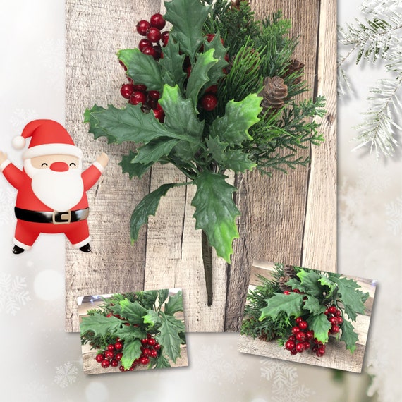 Artificial Pine Stems Christmas Flowers Ornament, Artificial Holly