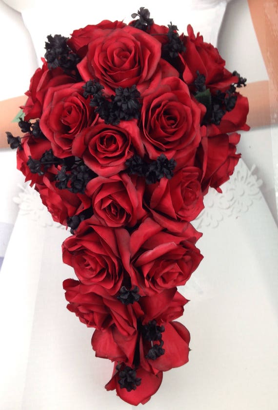 New Artificial Red and Black Wedding Teardrop Bouquet Etsy