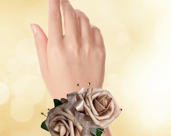 Rose Gold Prom Flowers Beige Corsage and Boutonniere Champagne Corsage