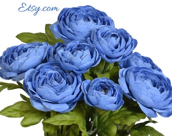 Steel Blue Flowers for Wedding Bouquets Home Decor Blue Silk Flowers for Decorating Floral Crafts Steel Blue Fake Flower Bunch 9 Blooms